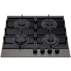 Plita incorporabila Tornado Eclipse, Gaz, 4 zone de gatit, Aprindere electrica, Sistem de siguranta, Gratar fonta, 60 cm, Inox/Negru