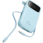 Baterie externa Baseus Qpow2, 10000 mAh, 1x USB, 2x USB-C, 22.5 W, Display, Cablu USB-C & Lightning integrat, Blue