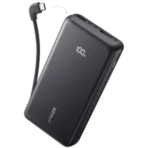 Anker A110EH11, 20000 mAh, 1x USB, 1x USB-C, 22.5 W, Display, Cablu USB-C integrat, Black