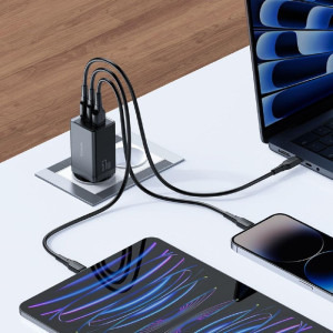 Mcdodo Mini Pro Fast Charger, 1x USB, 2x USB-C, 67W, Black + Cablu USB-C la USB-C, 2m, Black