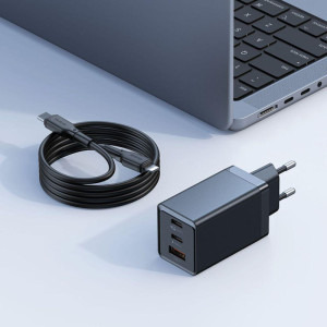 Mcdodo Mini Pro Fast Charger, 1x USB, 2x USB-C, 67W, Black + Cablu USB-C la Lightning, 1.2m, Black