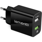 Incarcator retea Lemontti 2x USB QC 3.0, 30W, Fast Charge + USB 2.4A Black