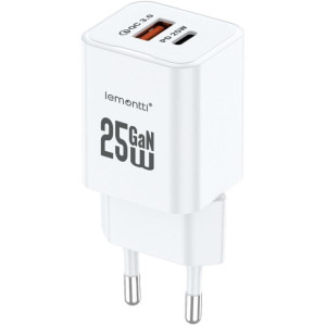 Lemontti 1x USB, 1x USB-C, 25W, GaN, White