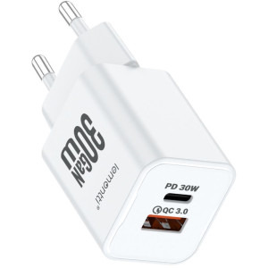 Lemontti 1x USB, 1x USB-C, 30W, GaN, White