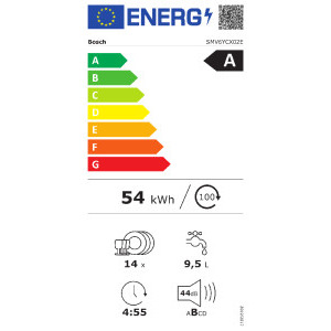 Bosch SMV6YCX02E, 14 seturi, 6 programe, Clasa A, EcoSilence Drive, PerfectDry, VarioDrawer, Rackmatic, 60 cm