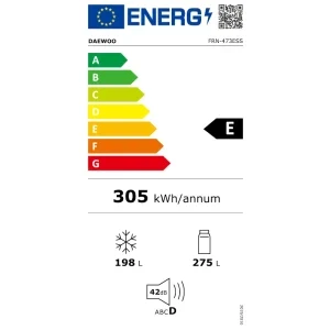 Daewoo FRN-473ESS, 473 L, Clasa E, Total No Frost, Inverter, Control electronic, 177 cm, Inox