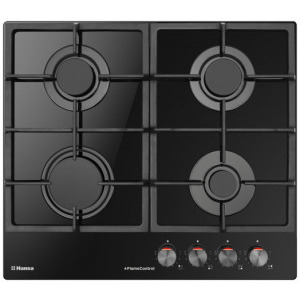 Hansa BHKS610505, Gaz, 4 arzatoare, Aprindere electrica integrata, Sistem de siguranta, Gratar fonta, 60 cm, Negru
