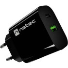 Incarcator retea Natec Ribera, 1x USB-A, 1x USB-C, 20 W, Black