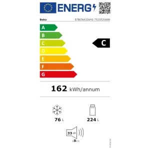 Beko incorporabila B7BCNA326HS, 325 L, Clasa C, No Frost, ProSmart Inverter, HarvestFresh, AeroFlow, Control electronic, 193 cm
