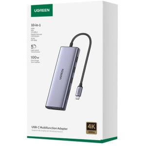 Ugreen 10-in-1 USB-C la 4K HDMI, VGA, Grey