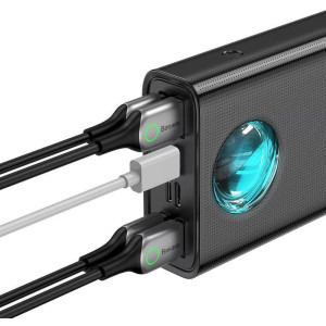 Baseus Amblight 30000 mAh, 4x USB, 1x USB-C, 65W, Black, posibilitate incarcare laptop