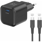 Incarcator retea Swissten 1x USB-C, Quick Charge 20 W, GaN, Black + Cablu USB-C