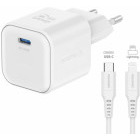 Incarcator retea Swissten 1x USB-C, Quick Charge 35 W, GaN, White + Cablu Lightning