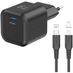 Swissten 1x USB-C, Quick Charge 35 W, GaN, Black + Cablu Lightning