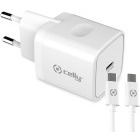 Incarcator retea Celly 1x USB-C, Quick Charge 20 W, White + Cablu USB-C
