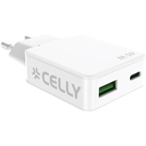 Celly 1x USB-C, 1x USB, Quick Charge 45 W, GaN, White