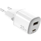 Incarcator retea Celly 1x USB-C, 1x USB, Quick Charge 20 W, GaN, White