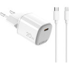 Incarcator retea Celly 1x USB-C, Quick Charge 20 W, GaN, White + Cablu Lightning
