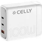 Incarcator retea Celly 2x USB-C, 1x USB, Quick Charge 100 W, GaN, White