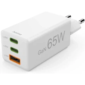 Hama 2x USB-C, 1x USB, Quick Charge 65 W, GaN, White