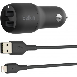 Belkin Boost Charge, 2x USB, 24 W, Black + Cablu Lightning