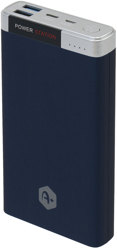 Baterie externa A+ 20000 mAh, 2x USB, 1x USB-C 3A, cu tehnologia Quick Charge 3.0, Blue