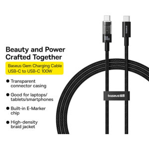 Baseus Gem, USB-C Male la USB-C Male, 100W, 2 m, Black