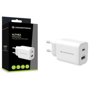 Conceptronic 1x USB-C, 1x USB, PD 33W, QC 3.0, White