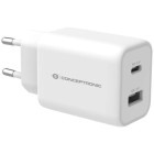 Incarcator retea Conceptronic 1x USB-C, 1x USB, PD 33W, QC 3.0, White