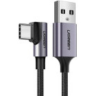 Cablu de date / adaptor Ugreen US284, USB Male la USB-C Male, Angled, 1 m, Black