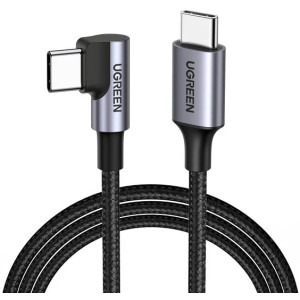 Cablu de date / adaptor Ugreen US255, USB-C Male la USB-C Male, Angled, 60 W, 1 m, Black