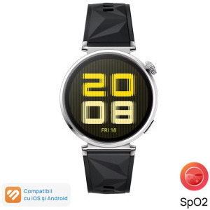 Huawei Watch GT 5, 41mm Tarnish Stainless Steel, curea Black Fluoroelastomer