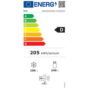 Beko B5RCNA405HDXB, 355 L, Clasa D, No Frost, ProSmart Inverter, HarvestFresh, AeroFlow, MaxStore, Dozator apa, 203 cm, Inox