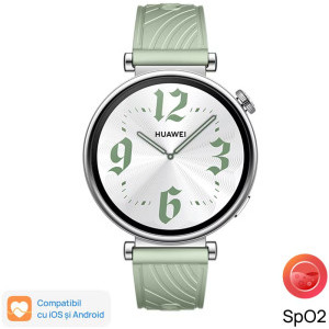 Huawei Watch GT 4, 41mm Stainless Steel, curea Green Fluoroelastomer