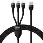 Cablu de date / adaptor Baseus Flash Series 2, USB Male la USB-C Male & MicroUSB Male & Lightning Male, 100 W, 1.2 m, Black