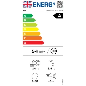 AEG GI8200A2TN, 14 seturi, 8 programe, Clasa A, Inverter, SatelliteClean Pro, ZoneClean, EasyFlex Plus, AquaSave, My AEG Care, 60 cm