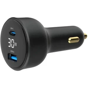 Gembird TA-UC-AC2PD30LCD-CAR-01, 1x USB-C, 1x USB, 30 W, Black