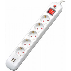Priza/prelungitor Spacer Externsion 4.5m, 2x USB, 5x Schuko, White