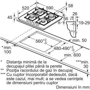 Bosch PNN6B6K40, Gaz, 4 zone de gatit, Aprindere electrica integrata, Sistem de siguranta, Gratar fonta, 60 cm, Negru