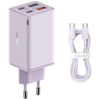 Incarcator retea Baseus GaN6 Pro, 2x USB-C, 2x USB, Quick Charge 65W, Purple + cablu USB-C