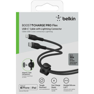 Belkin BoostCharge USB-C Male la Lightning Male, braided silicone 2m, Black