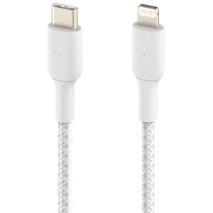 Belkin BoostCharge Braided, USB-C Male la Lightning Male, 2m, White