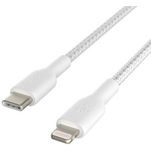 Belkin BoostCharge Braided, USB-C Male la Lightning Male, 2m, White