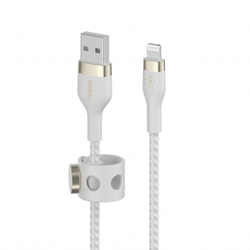 Cablu de date / adaptor Belkin BoostCharge Pro Flex, USB Male la Lightning Male, 1m, White