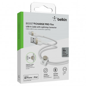 Belkin BoostCharge Pro Flex, USB Male la Lightning Male, 1m, White