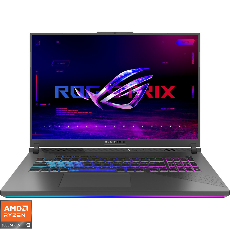 Laptop ASUS Gaming 18'' ROG Strix G18 G814PM, FHD+ 144Hz, Procesor AMD Ryzen™ 9 8940HX (64M Cache, up to 5.30 GHz), 32GB DDR5, 1TB SSD, GeForce RTX 5060 8GB, No OS, Eclipse Gray