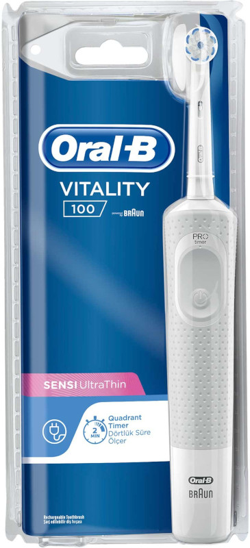 Oral-B Periuta de dinti electrica Vitality 100 Sensi Ultra Thin, 7600 oscilatii/min, curatare 2D, Alb, 1program, 1capat
