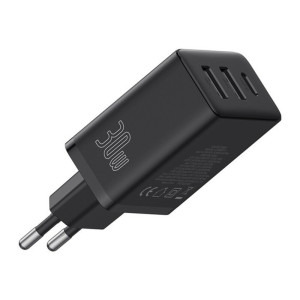 Baseus Cube, Quick Charge 30W, 1x USB-C, 2x USB, Black