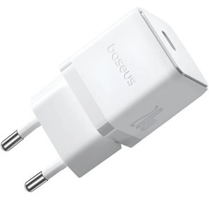 Incarcator retea Baseus Palm, Quick Charge 20W, 1x USB-C, White + cablu USB Type-C la USB Type-C 1m
