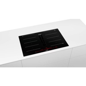 Bosch PXX801D67E, Inductie, 4 zone de gatit, Hota integrata, 2 Flex Zone, Putere de absorbtie 500 m3/h, 80 cm, Negru